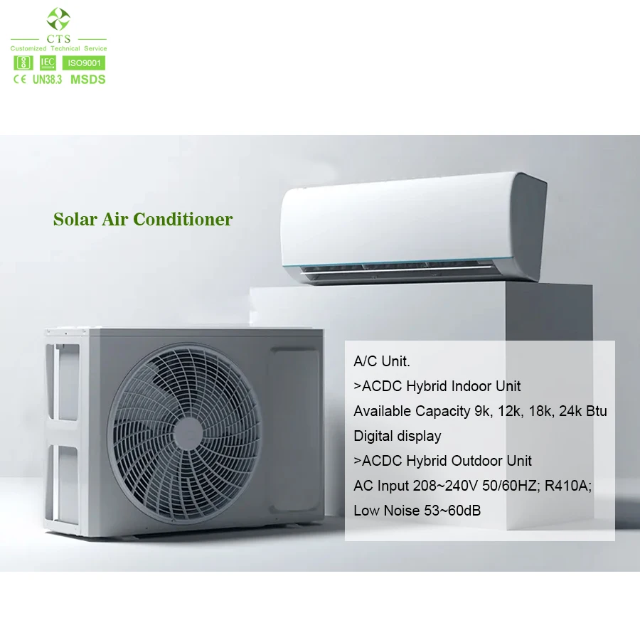 CTS Solar Air conditioner Wall Split Air Conditioner solar Ac Dc Hybrid Air Conditioner solar for Homes 9000-24000Btu