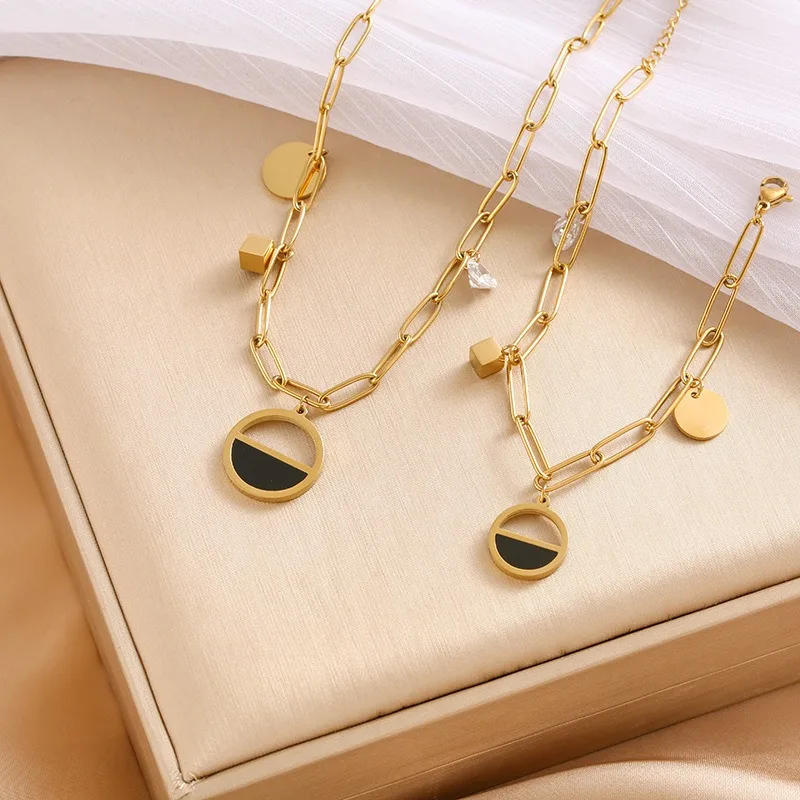 Adjustable Fashion Jewelry Personalized Couple Custom Name Stone Bracelet Necklace Set Stainless steel Gold Necklace For Women