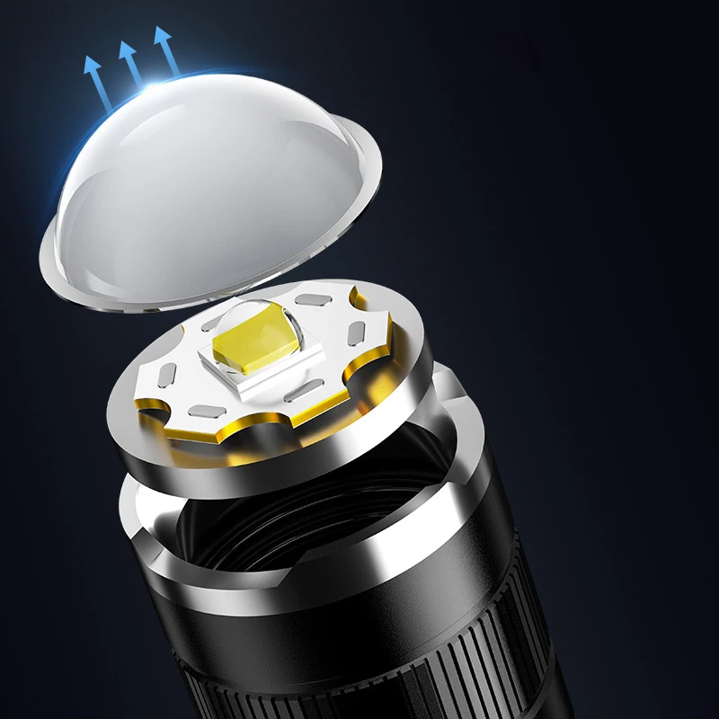 New Outdoor Waterproof USB Rechargeable Flashlight Telescopic Zoom Portable Multi-function LED Flashlight Tactical Flashlight