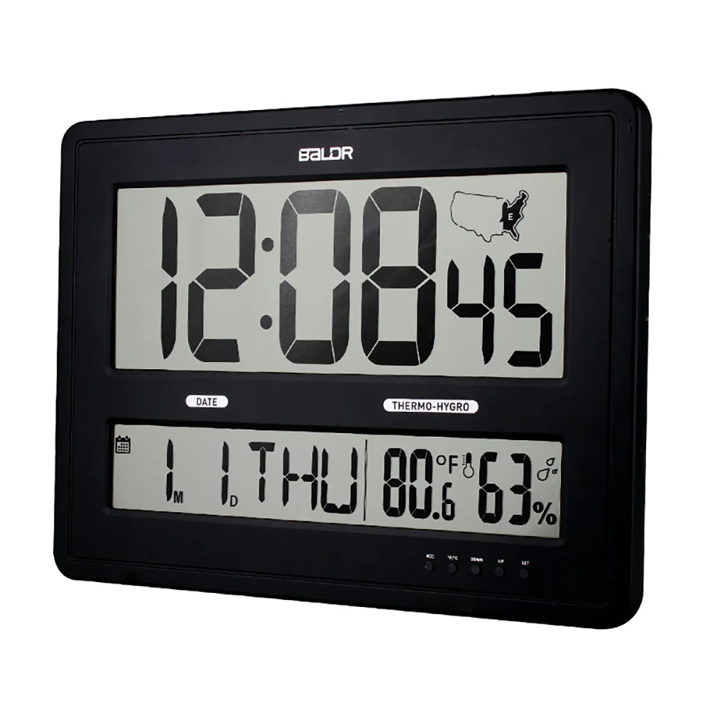 Big high quality LCD digital clock wall mounted clock with calendar and temperature humidity thermometer alarm clock