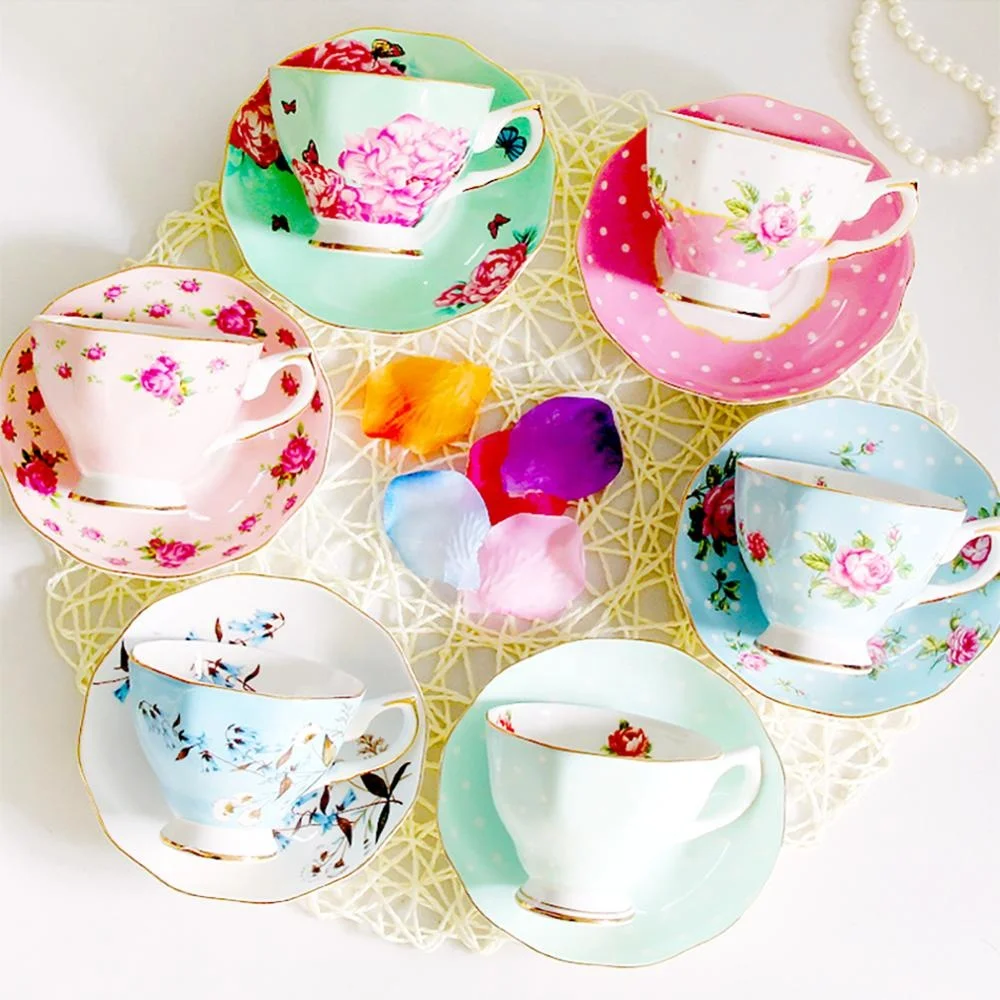 Tea Cup and Saucer Set-8oz Bone China Afternoon Tea Cup with Saucer Butterflies Printing Gift Teacups for Girls or Fri