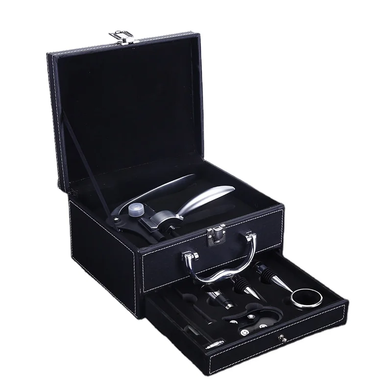 Double Layer PU Leather Box Wine Opener Set With Hot Design Wine Opener