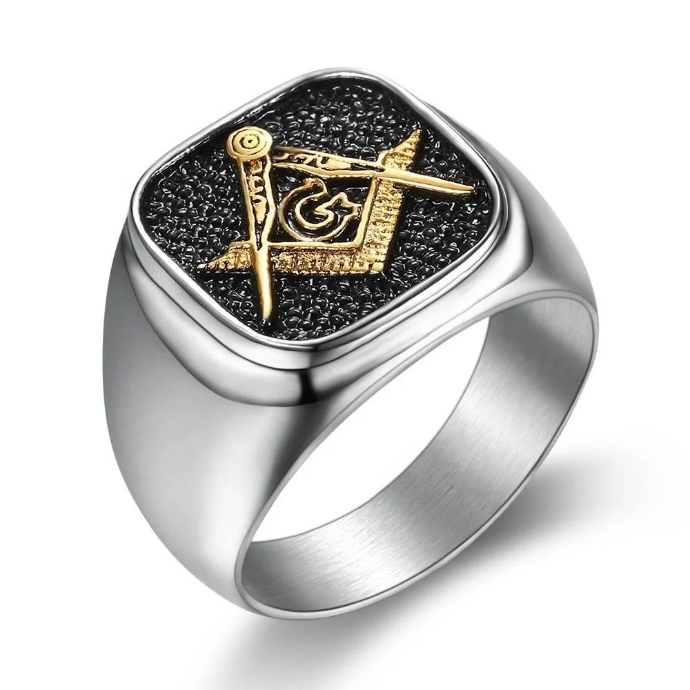 Fine 925 stainless steel gold plated AG masonic freemason rings for men