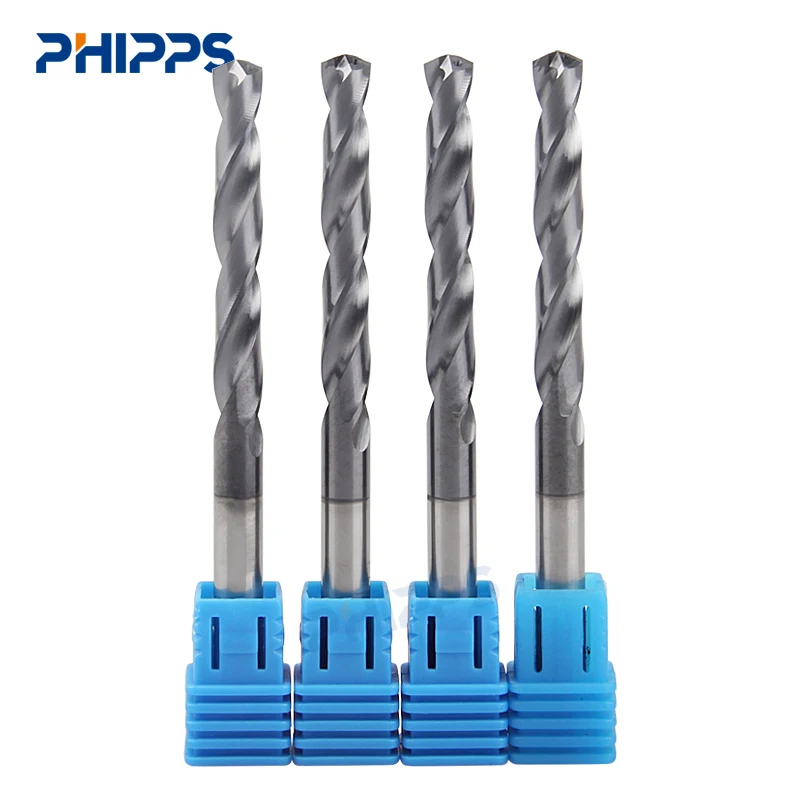 PHIPPS CNC hole drilling hardmetal tungsten solid carbide 3D 5D inner cooling aiguille tipped twist drill bit set