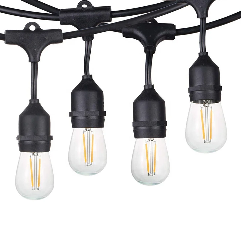 S14 48FT15 PCS sockets 2W bulb E27 spiral LED courtyard decoration outdoor lighting IP65 lamp string