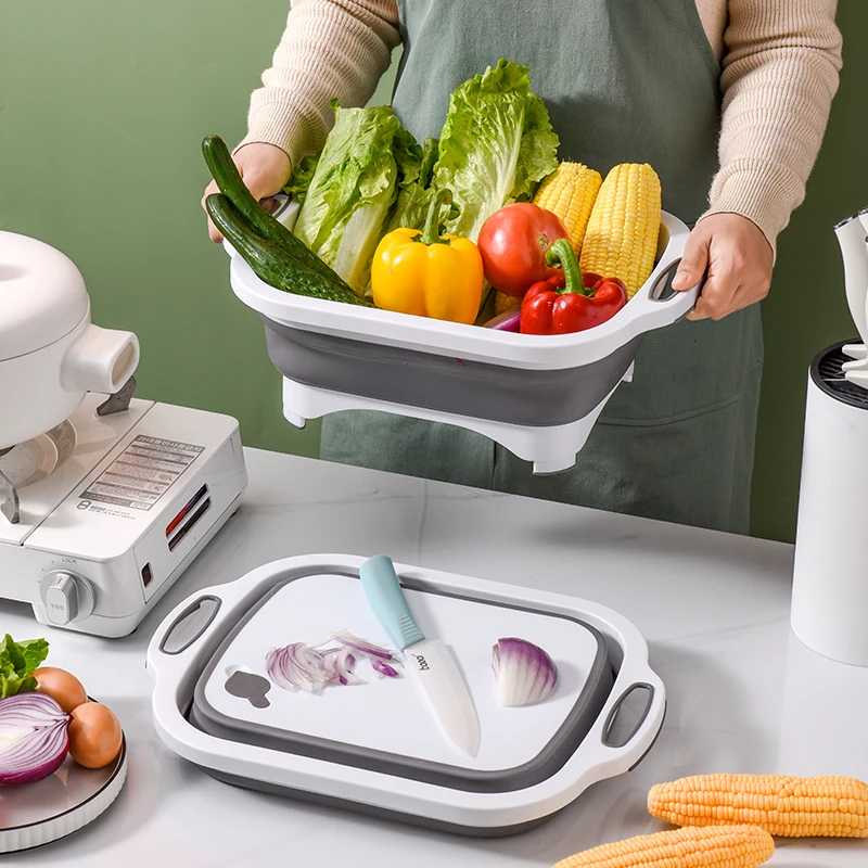 foldable cutting board basket multi-purpose 6L folding cutting chopping board multifunction vegetable cutter with drain basket