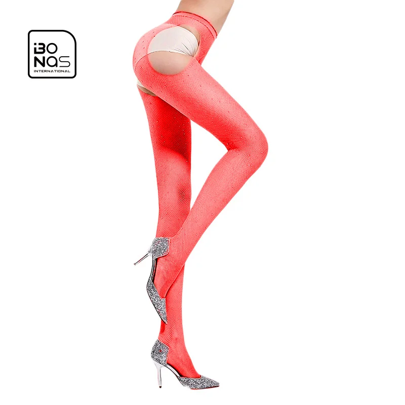 Bonas Sexy Sparkle Rhinestone Open Crotch Cute And Sexy Fishnet Glitter Stocking Pantyhose Crotchless With Diamond Tights