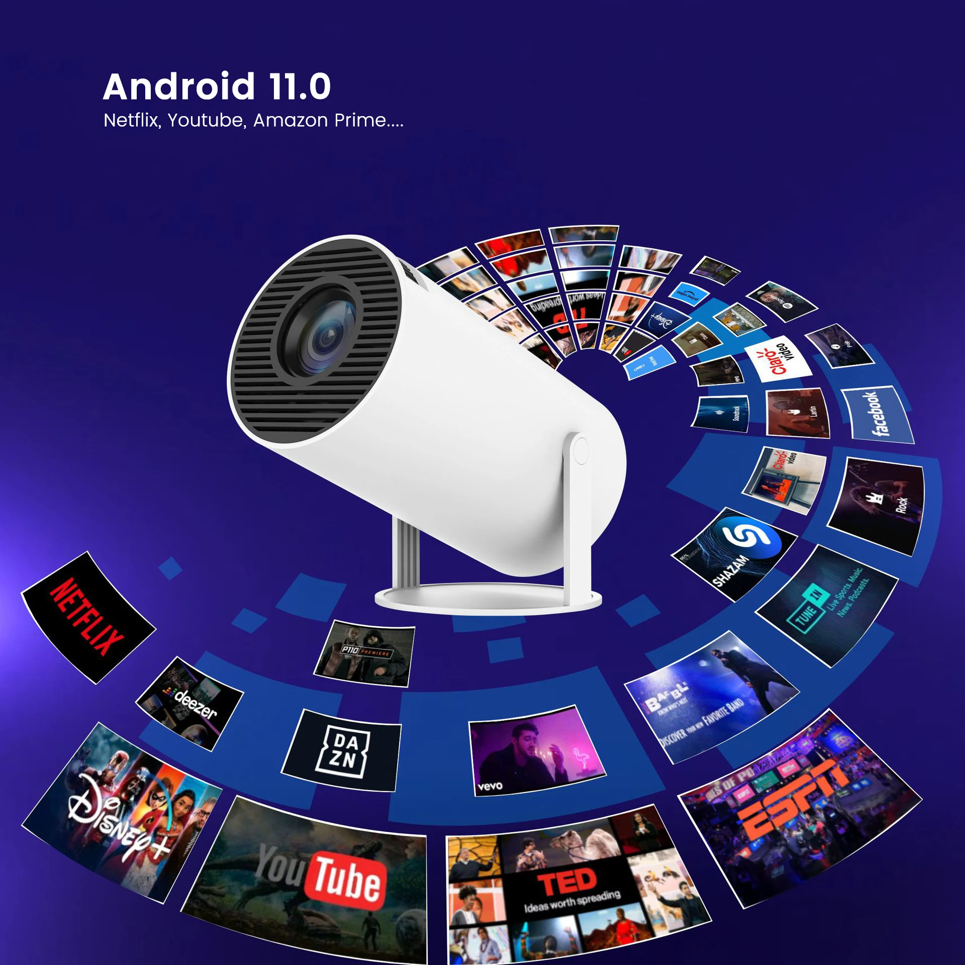 High Quality HY300 Auto Keystone 180 Degree Rotation Smart Android 720p Dual Wifi Proyector Portatil Portable Projector