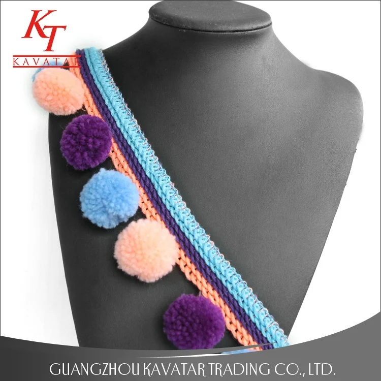 
Kavatar Wholesale Multi Colors Sewing Hats Craft pompom Mini Bobble Ball Fringe Braid Lace Trimming 