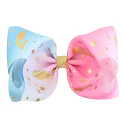 E-Magic Factory Handmade stereoscopic 8 inches Printing Jojo siwa ribbon hair bow with clips for girls' best present