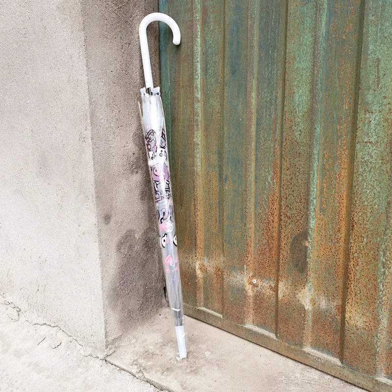 Black Rabbit Fully Automatic Transparent Umbrella Long Handle Princess Umbrella Cartoon Thickened Folding Portable Umbrella