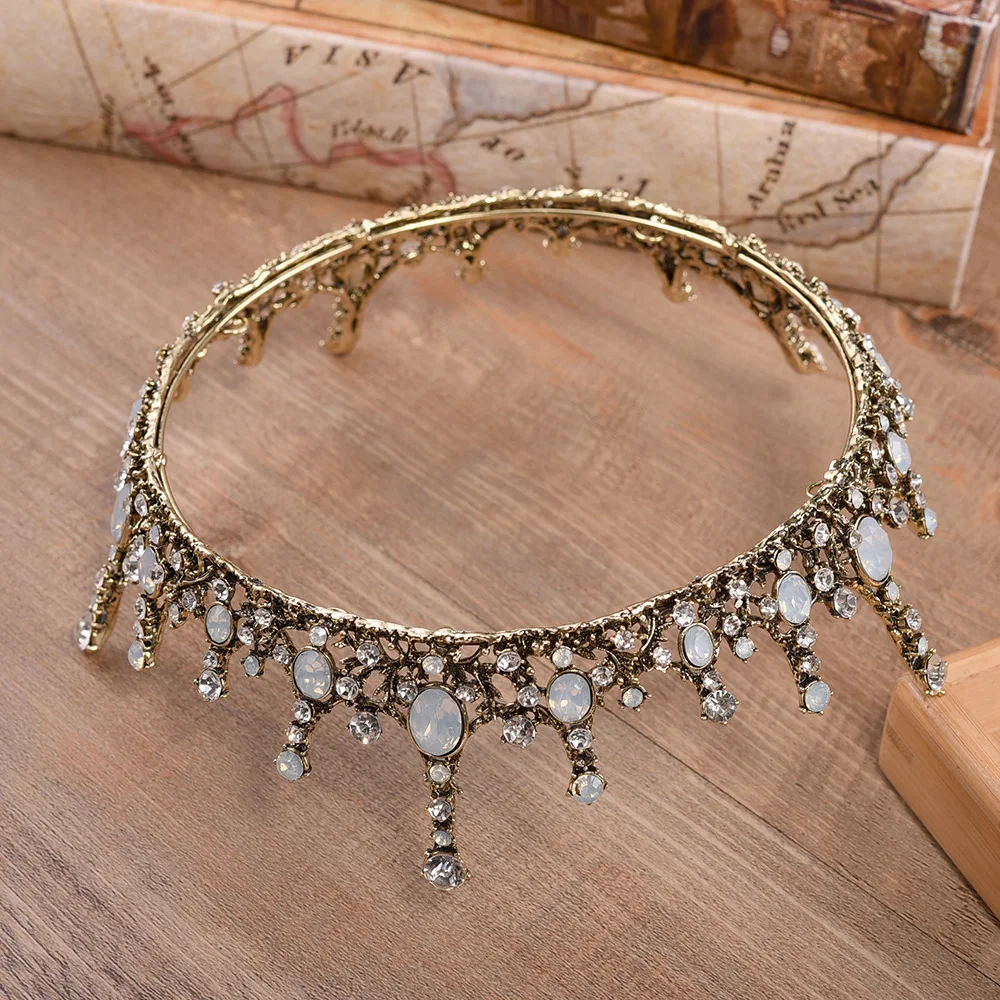 High Quality Luxury Crystal Full Round Crown Vintage Bridal Tiara Baroque Wedding Hair Ornaments