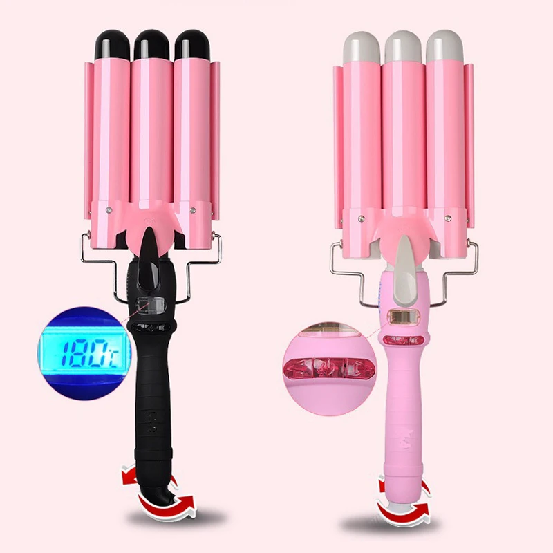 Best 20-32mm Professional Magic Hair Curler PTC Heater and LCD Temperature Display Curling Iron Three Barrel Deep Waver