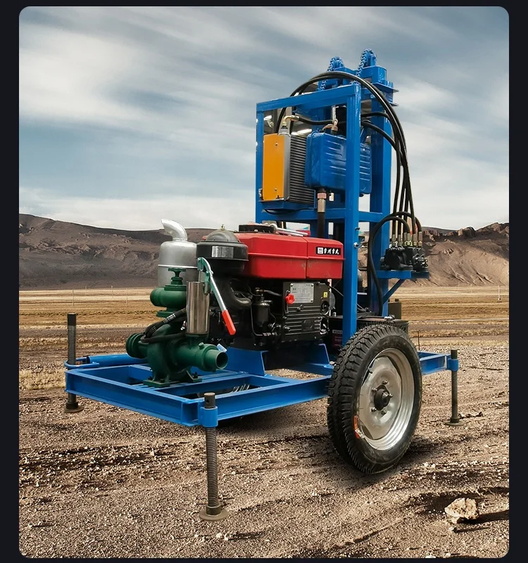 200m Depth Two-Wheels Hydraulic Water Well Drilling Rig With Diesel Engine