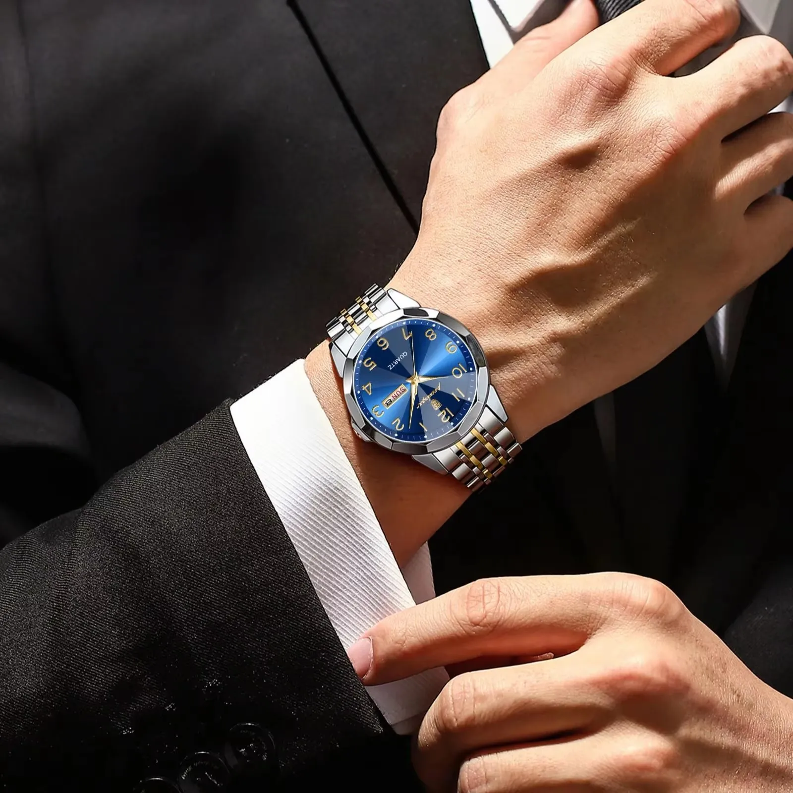 POEDAGAR 852 Men Watch Chronograph Waterproof Sports Date Watches Original Stainless Steel Quartz Movement Wristwatch For Male