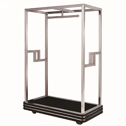 Hotel Silver Stainless Steel Lobby Baggage Trolley with Four Wheels Heavy Duty Hand Luggage Cart