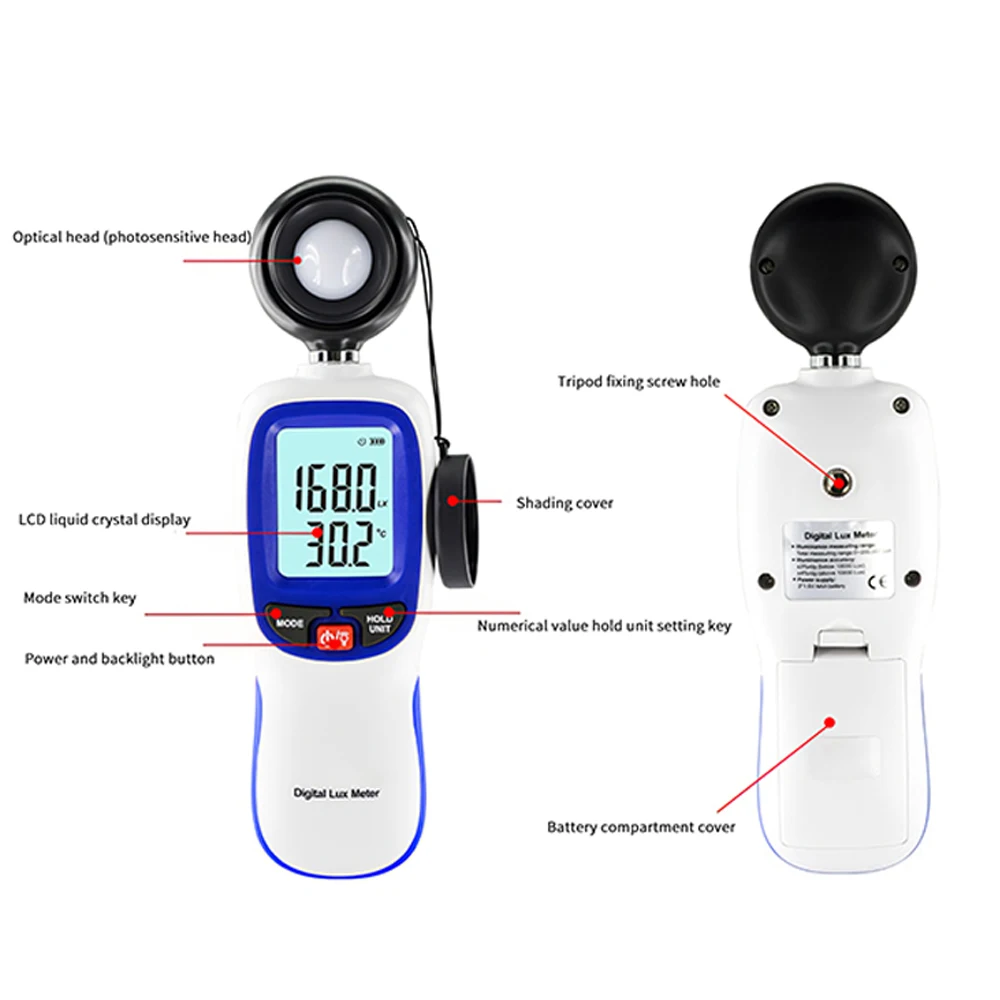Professional Digital Photometer Illuminometer Max Min Brightness Tester Photography Lighting Test Flow Light Meter Lux