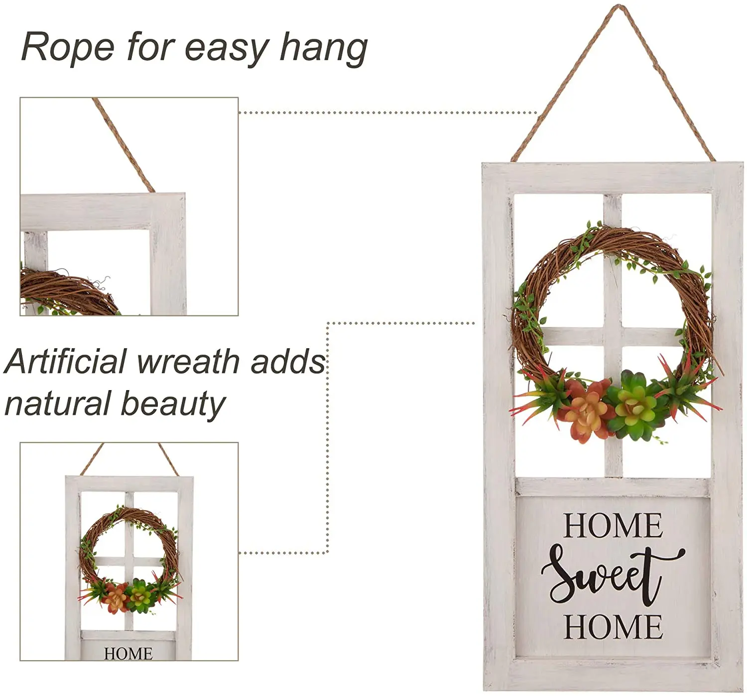 JUNJI Home decoration walls billboards Wooden sign Home sign with wreath entryway or porch decor home sign