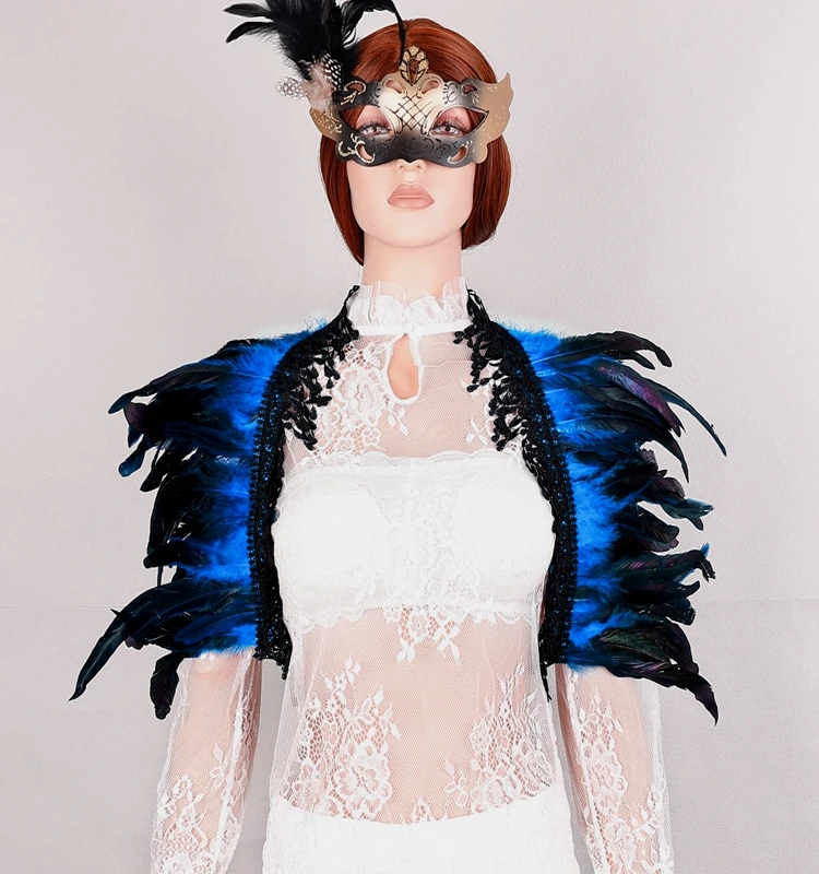 Women New Feather Lace Lingerie Shawl Scarf Feather Adjust Performance Gothic Feather Halloween Carnival Rave Party Costume