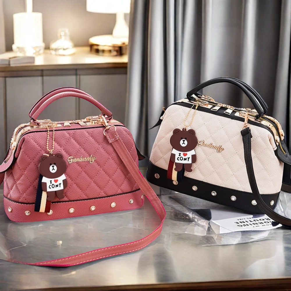 Fashion Handbag Stylish Messenger Bags Boston Shoulder Bag for Women PU Crossbody Diamond Check Small Fragrance Tote