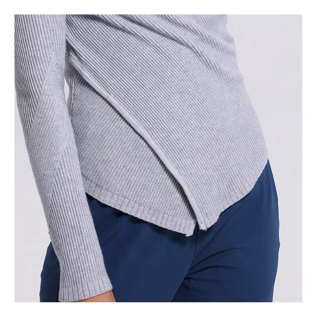 
Women Long Sleeves Sports Tracksuit Skinny V Neck Woolen T Shirt Winter T Shirt With Custom Logo 