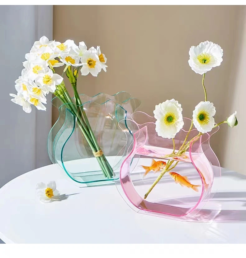 Wholesale colorful acrylic small fish tank transparent  vase home office ornaments small square transparent glassware