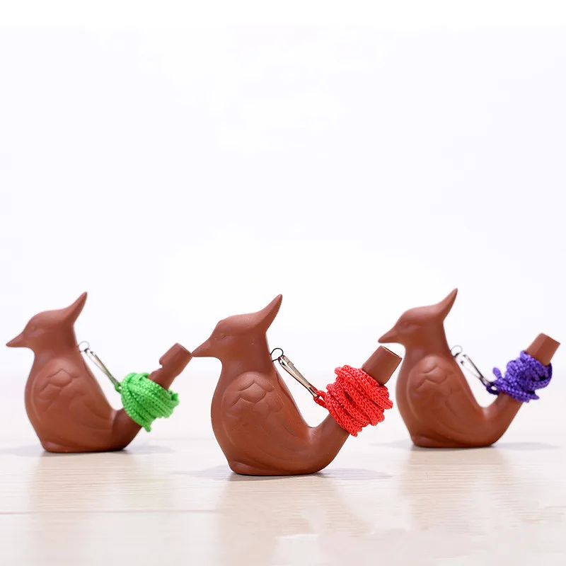 Factory Directly Clay Bird Water Whistle With Lanyard Cute Whistle Children Toys
