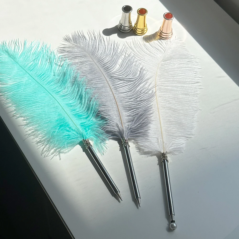 2024 high quality antique wedding ostrich feather ballpoint pens feather quill pen for signature pen