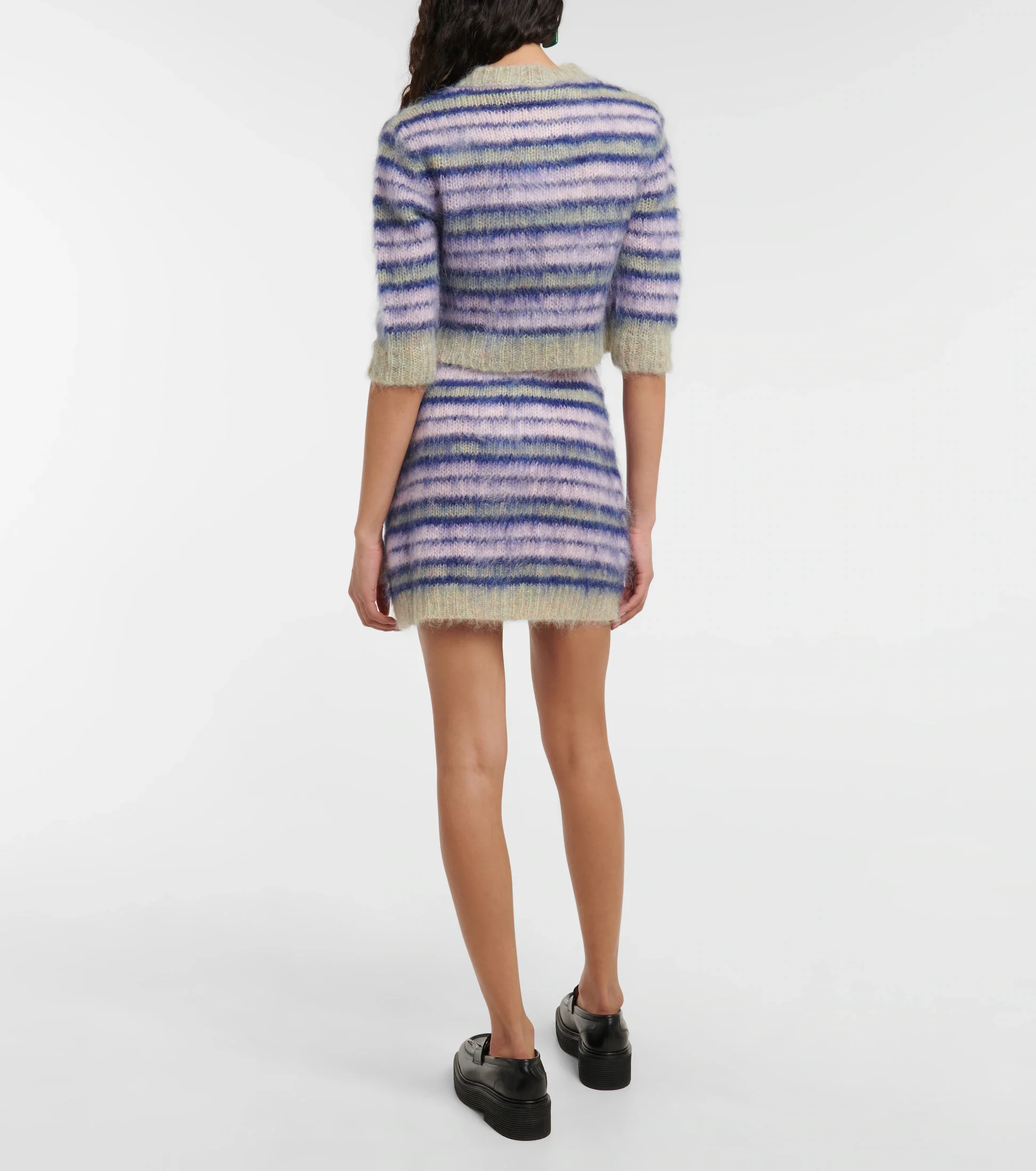 Kingsun OEM ODM custom design mohair wool blended fuzzy  knitted striped button A line knitted short mini skirt
