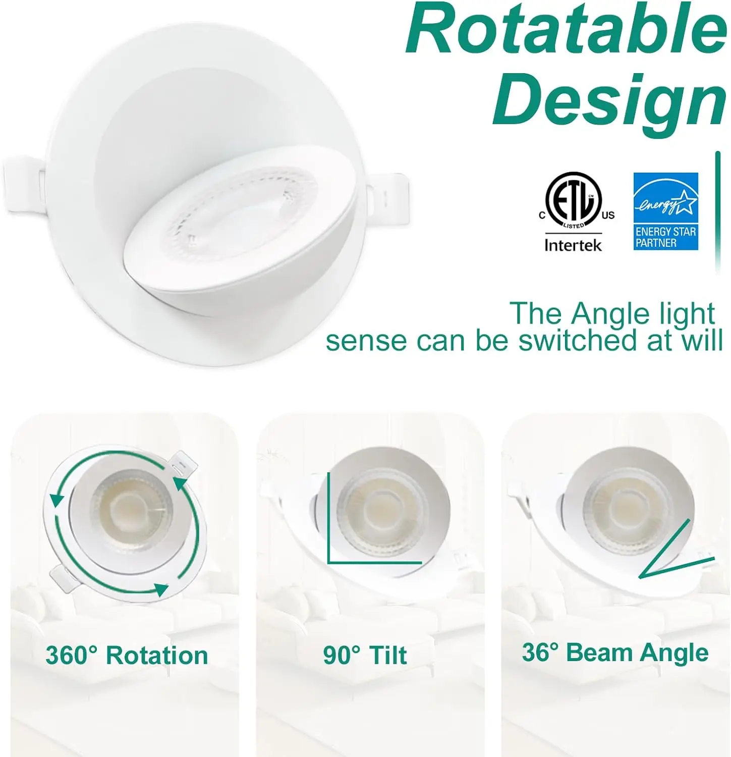 ETL 3CCT Adjustable Indoor pot Lights for Home 4 Inch LED Gimbal Recessed Slim Pot Light with Junction Box Directional Downlight