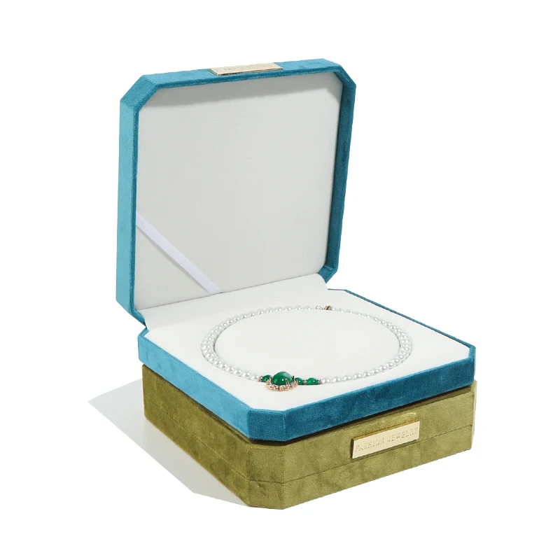 Weimei In Stock Customize logo Storage Metal Velvet Pearl Presentation Rings Octagonal Velvet Pearl Box