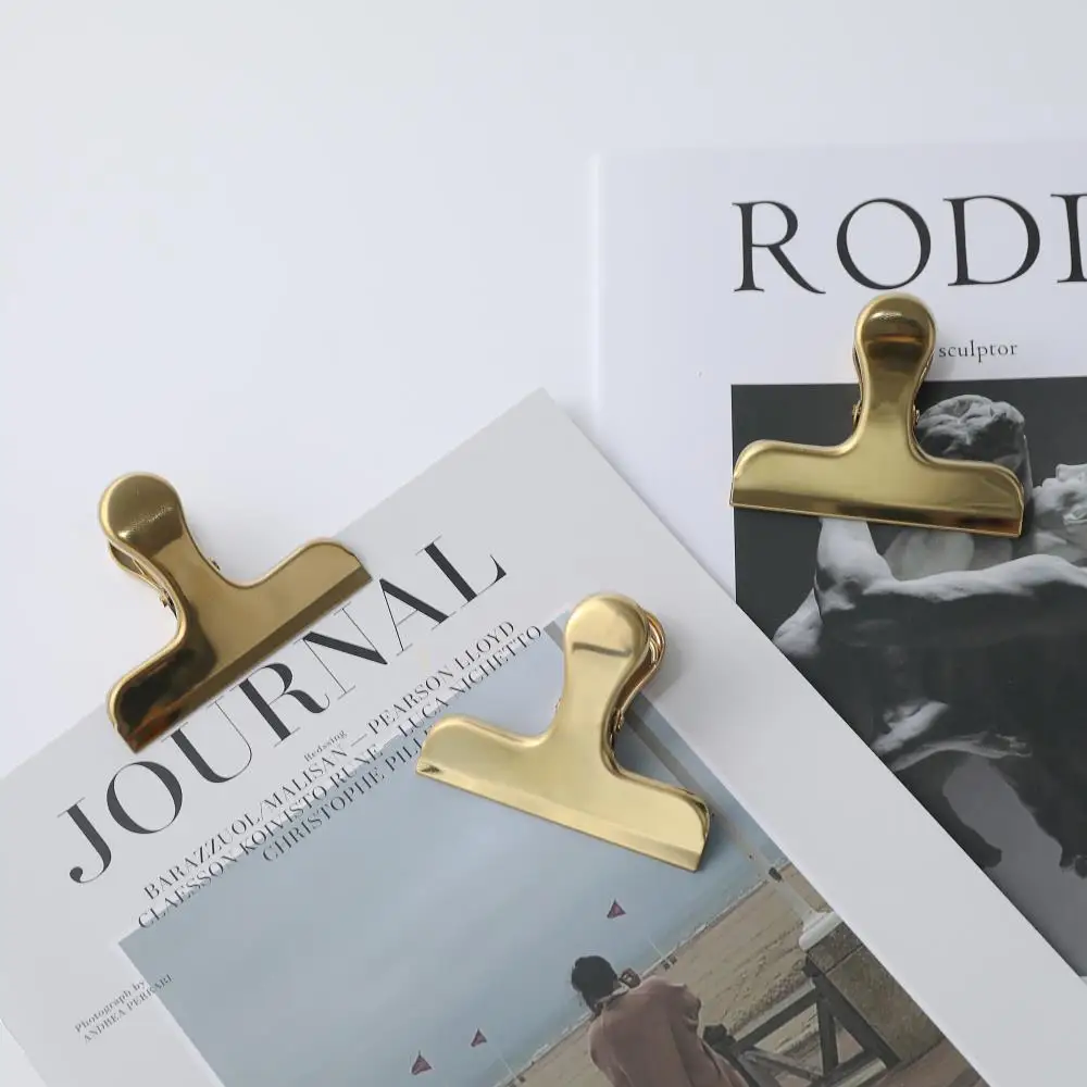 Maxery 2022 Vintage Nordic Golden Folder Stainless Steel Office Stationery Note Holder Metal Paper Clip