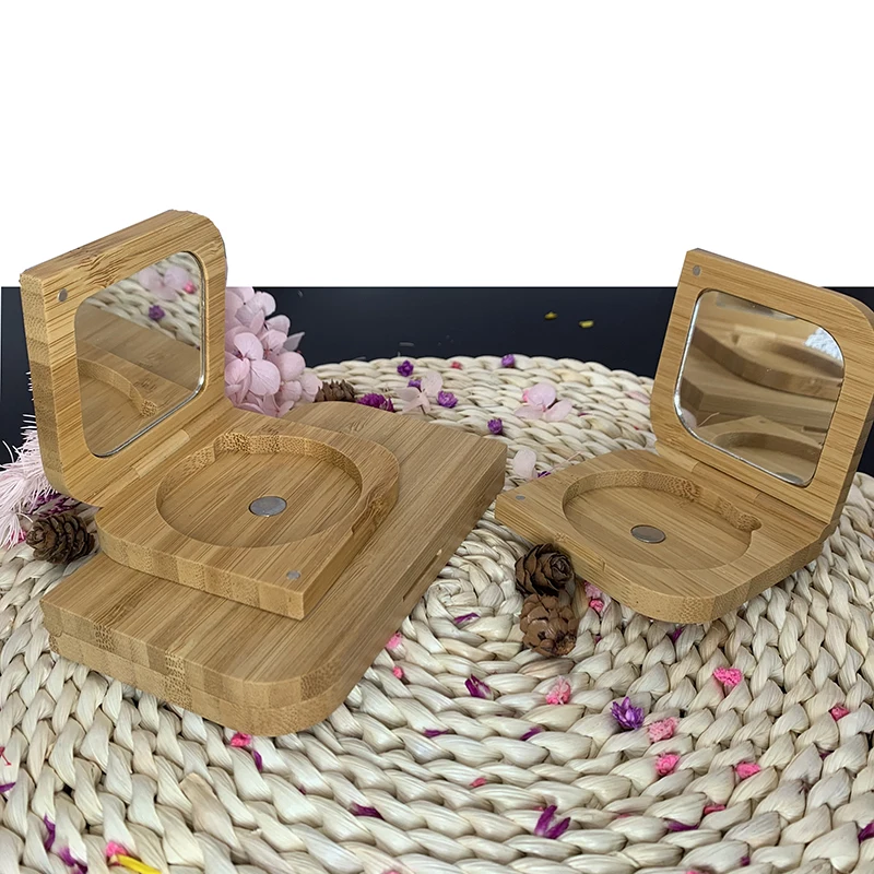 8 Color Cosmetic Packaging Bamboo Natural Custom Logo Blush Eyeshadow Palette Empty Eyeshadow Bamboo Makeup Powder Case