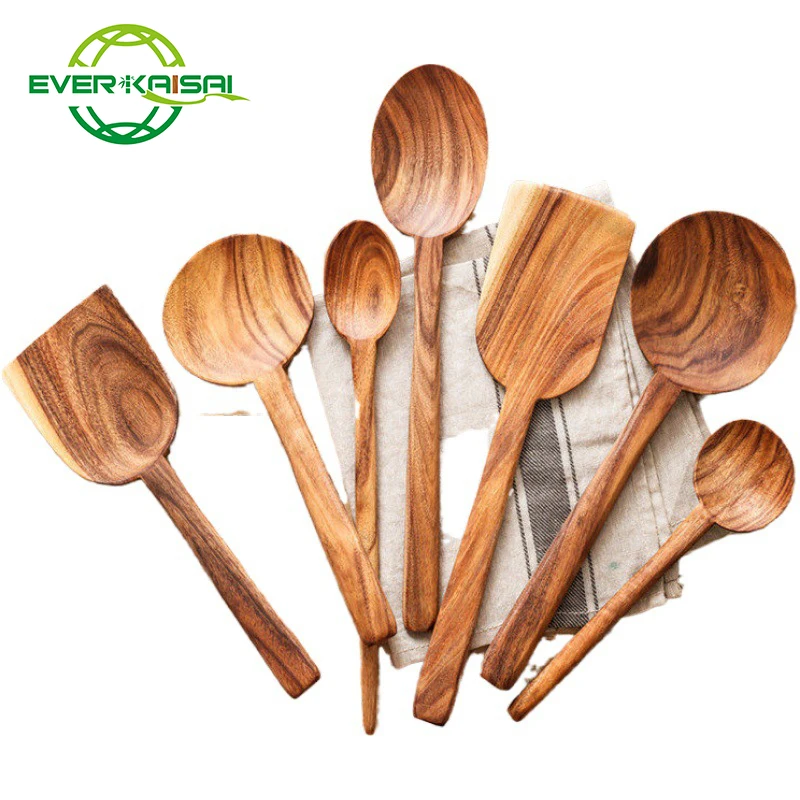 Wooden Cooking Utensils,Teak Wooden Spoons for Cooking Wood Utensil for Nonstick Cookware,Kitchen Utensils Set 7