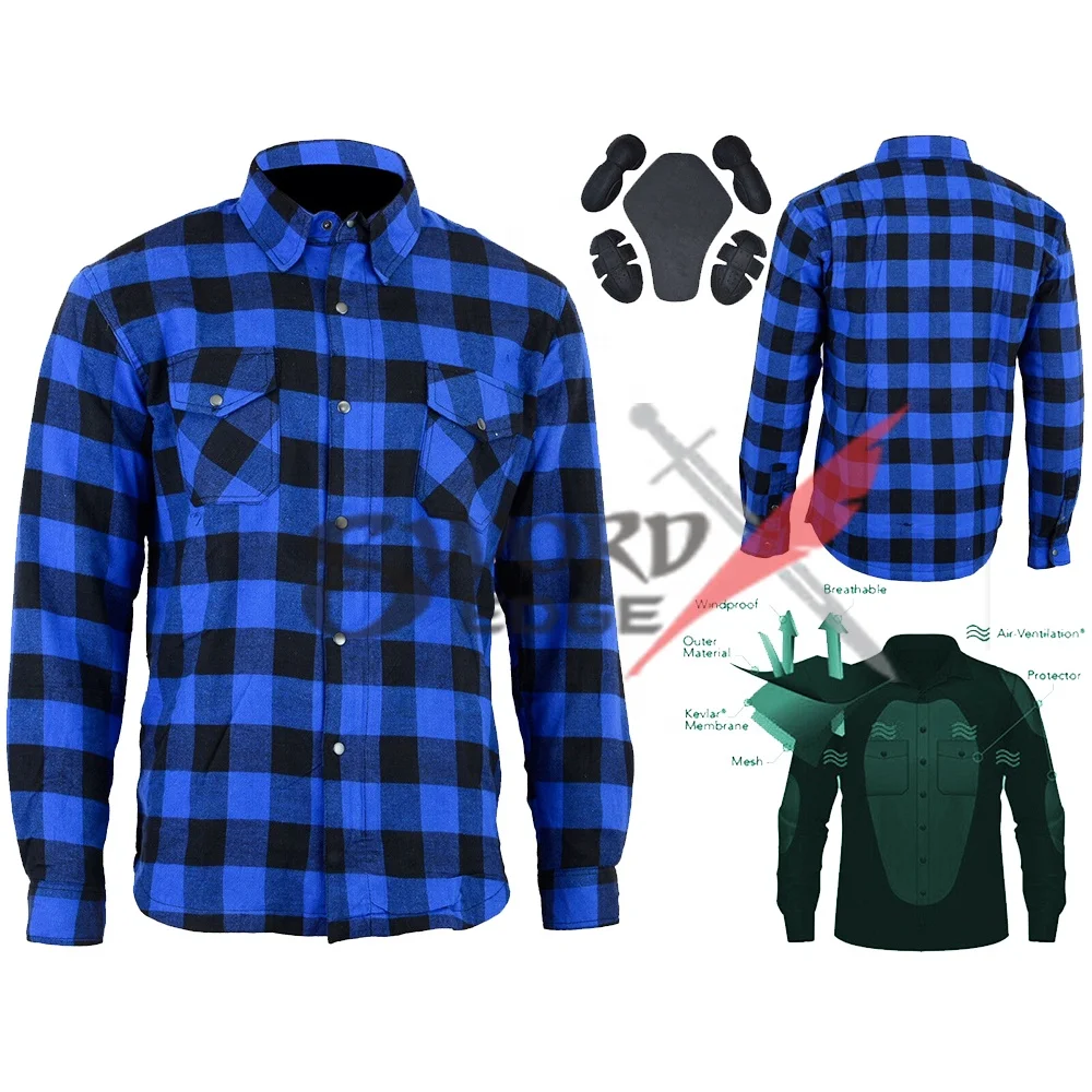 
Motorcycle Cotton checked Shirts Lined with Ce safety protection shoulder elbow and back 