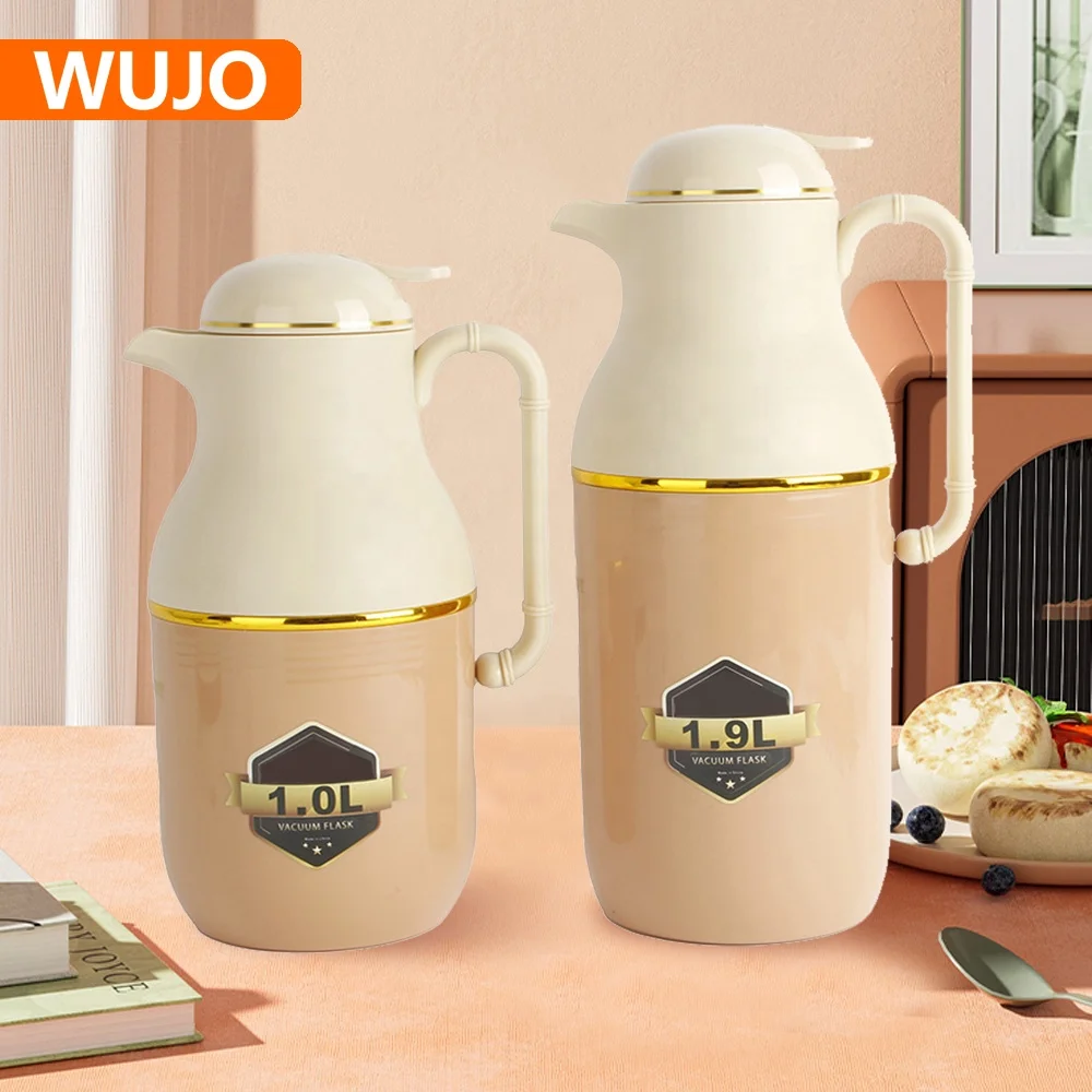 WUJO Custom Logo Pattern Design Plastic Glass Refill Dallah Arabic Vacuum Flask Insulated Water Jug Coffee Pot