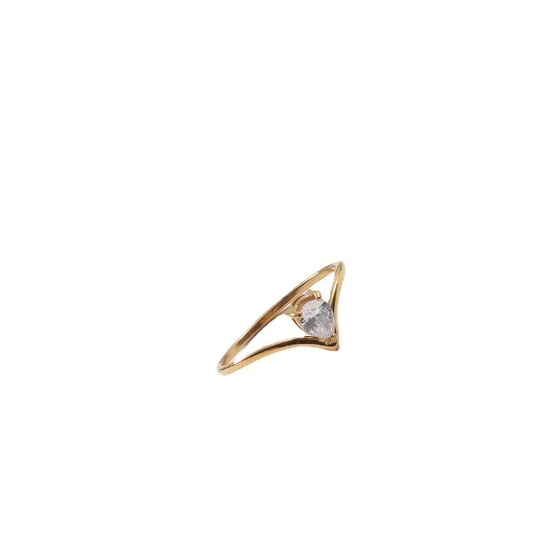 Dazzling Drop-shaped CZ Rings, Made of Titanium Steel and Plated with 18k Gold, Perfect for Daily Wear