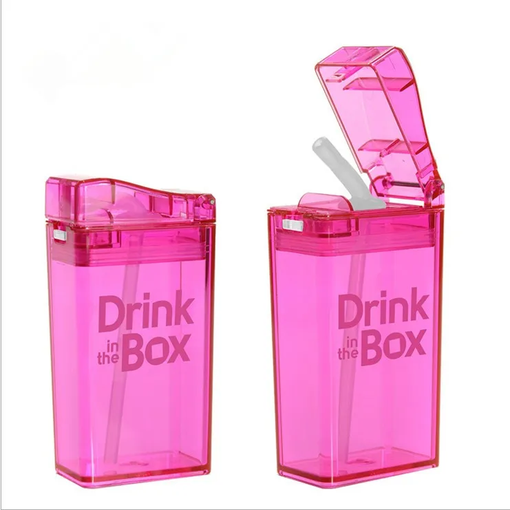 ECO-Friendly BPA Free Fluorescence Color Tritan Sports Drinking Water Bottle with straw, custom square plastic bottle