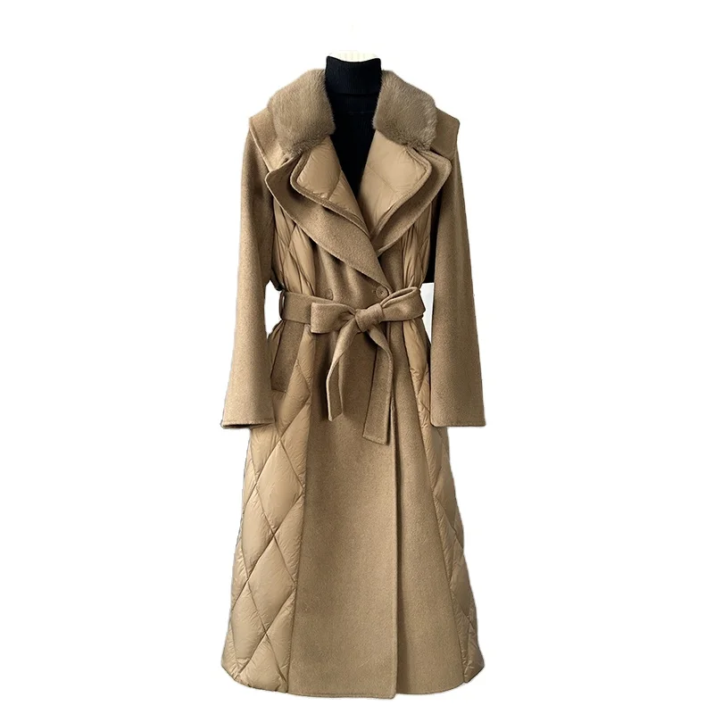 PUDI Hot Sale Fashion Wool Blend Women Long Jacket Winter Warm  Duck Down Lining Mink Fur Collar Coat CT2157