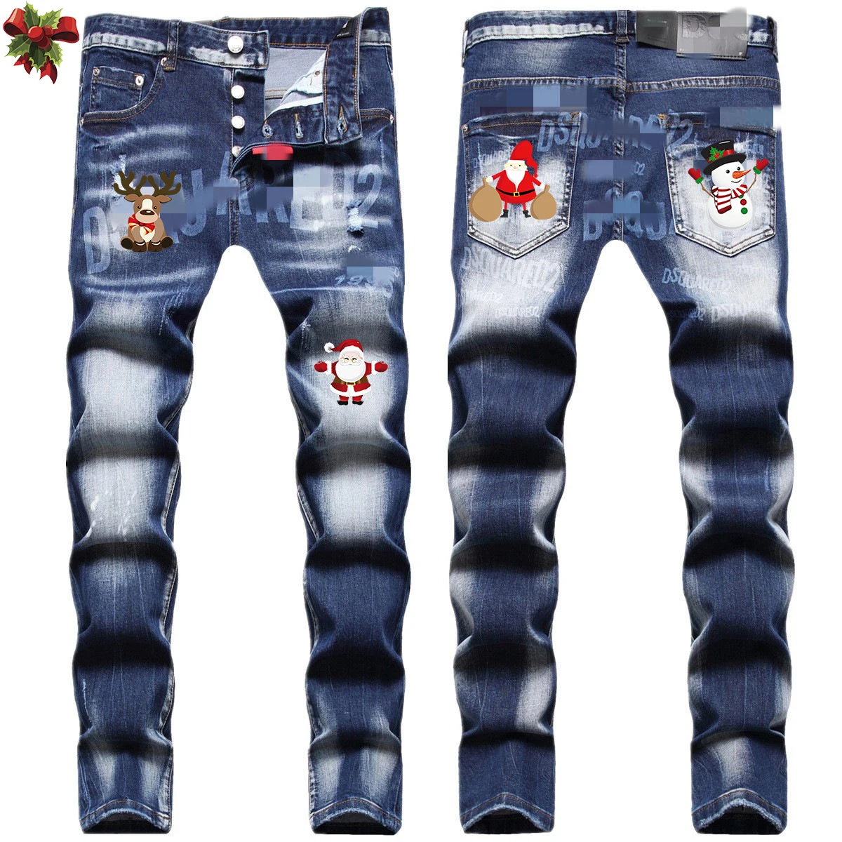 Christmas Custom Logo Men Fashion Denim Jeans Plus Size Breathable Comfortable Slim Jeans Pants For Men