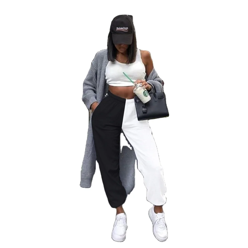 Черно-белые мешковатые брюки с высокой талией, женские весенние спортивные брюки, брюки для бега