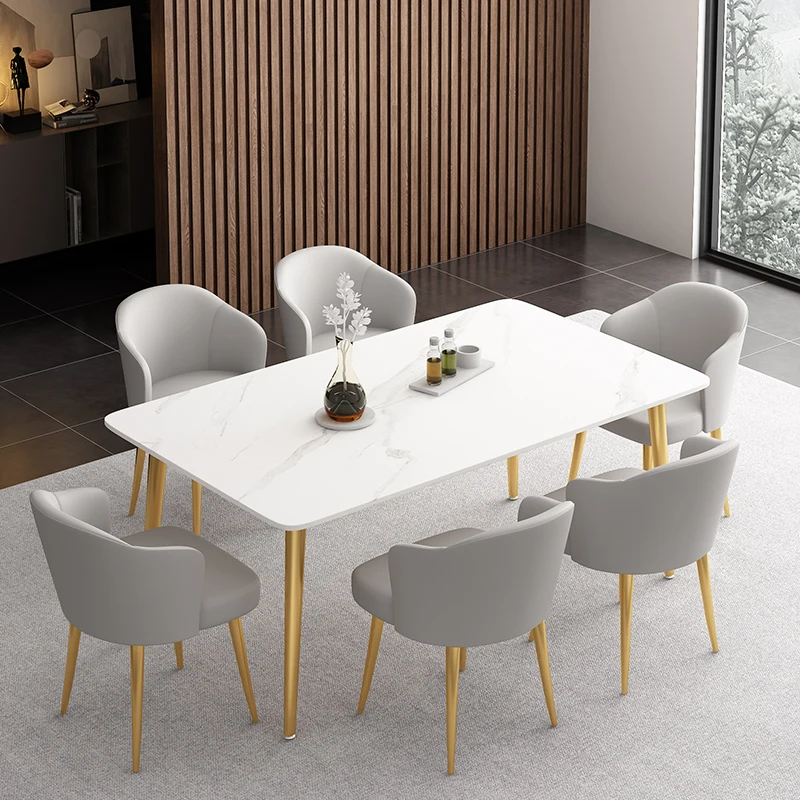 Wholesale factory price European gold steel frame 4 chairs royal marble top dining table set