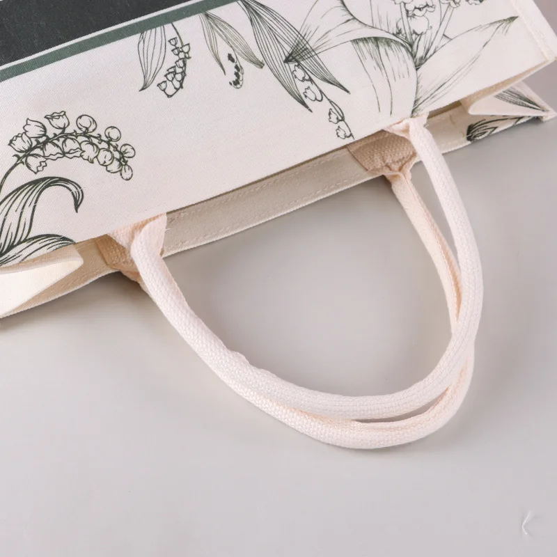 Custom Printed coated  canvas bag cotton portable large capacity tote bag interior waterproof handbag