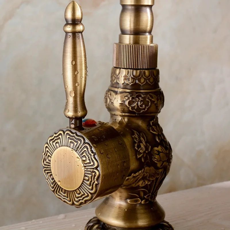 New European Style Antique Hot And Cold Water Rotatable Single Handle Copper Brass Golden Taps Mixer Bathroom Basin Faucets