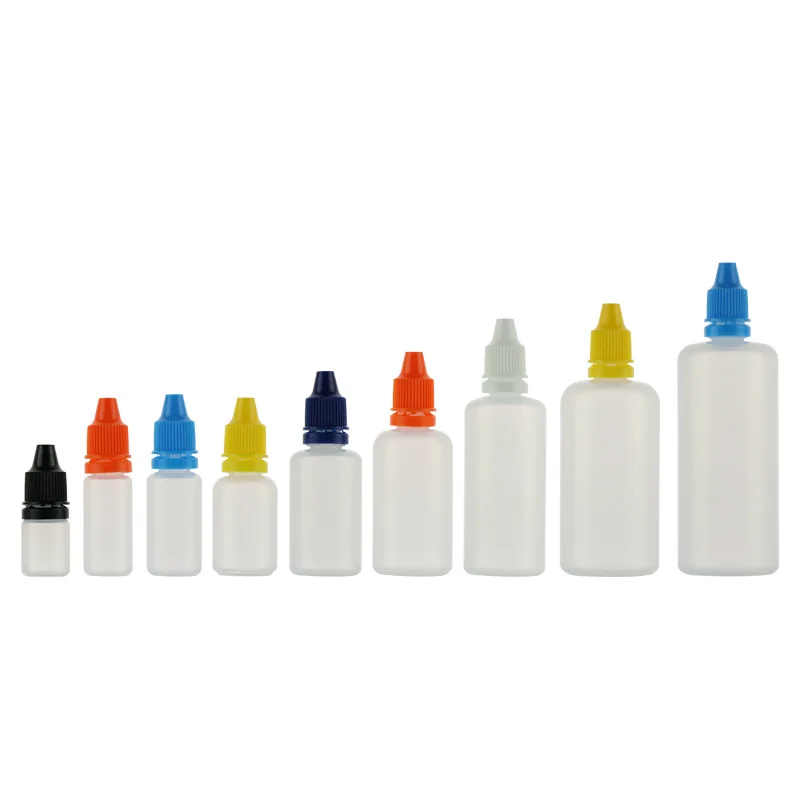 3 5 10 15 20 25 30 50 60 100 120ml round HDPE eye drop bottles with inner dropper