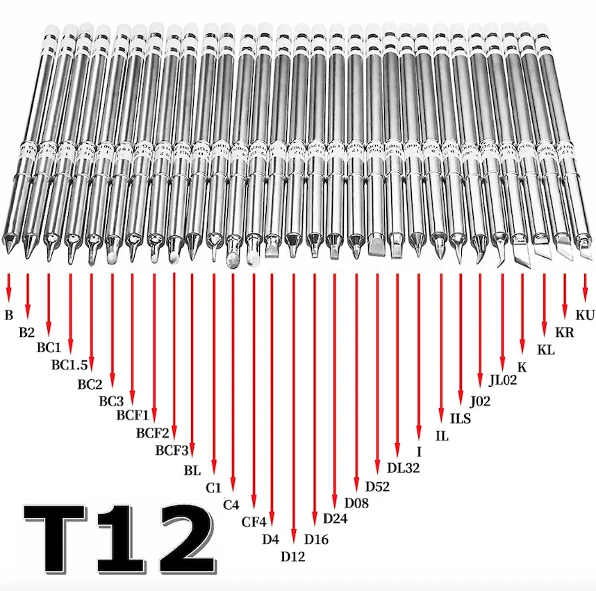 Factory Wholesale T12 Series Copper Nozzle Lead-Free Soldering Iron Tips T12-K/KU/KR Welding Tip for T12 Soldering Station