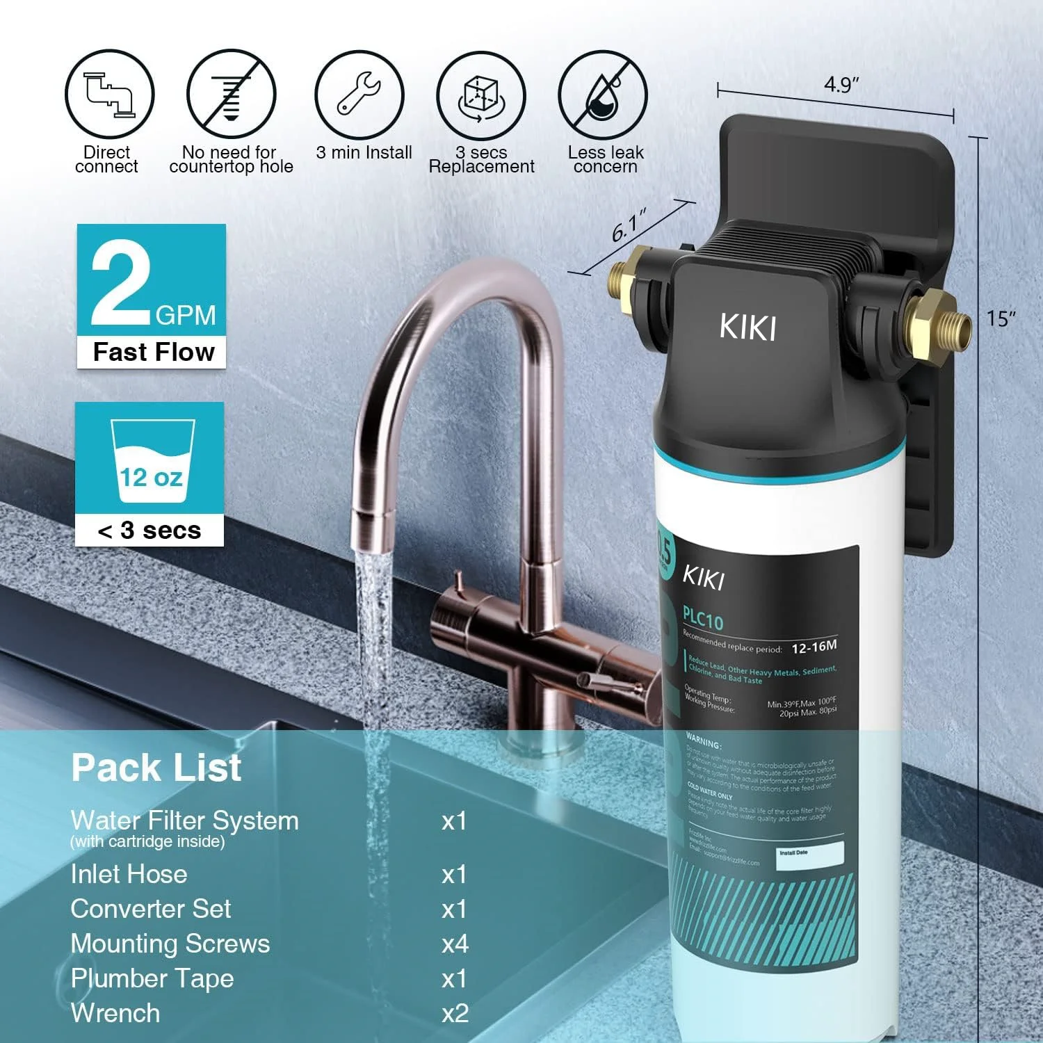 NSF certificated Composite Activated Carbon Water Filter Purifier System for Household Applications