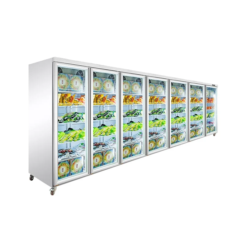 High Quality Multi-doors Refrigerated Display Case Cabinet Glass Freezer Vertical Upright No Frost Supermarket Retail Freezer