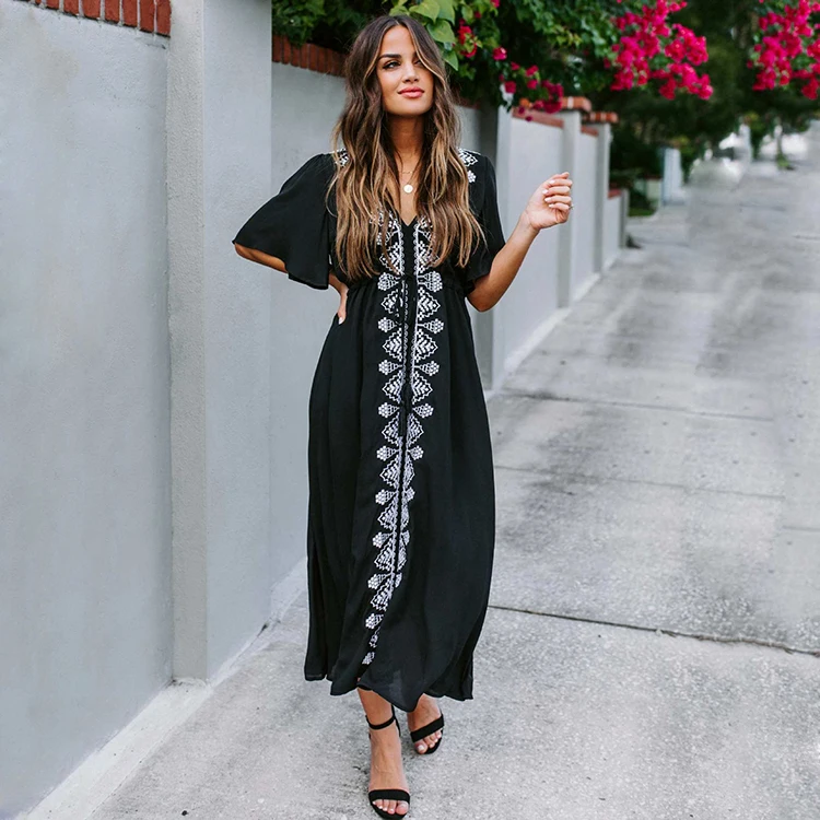 Fashion Dresses 2021 Women Maxi Dresses Sundress Black Blouse Muslim Kaftans