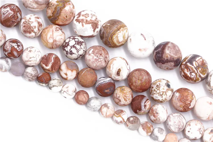 Natural Round 8mm 10mm Matte Mexican Crazy Lace Agate Loose Stone Beads Strand for  Bracelet Necklace Jewelry Making